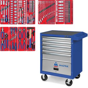 Набор инструментов "СТАНДАРТ" в синей тележке, 186 предметов МАСТАК 52-05186B