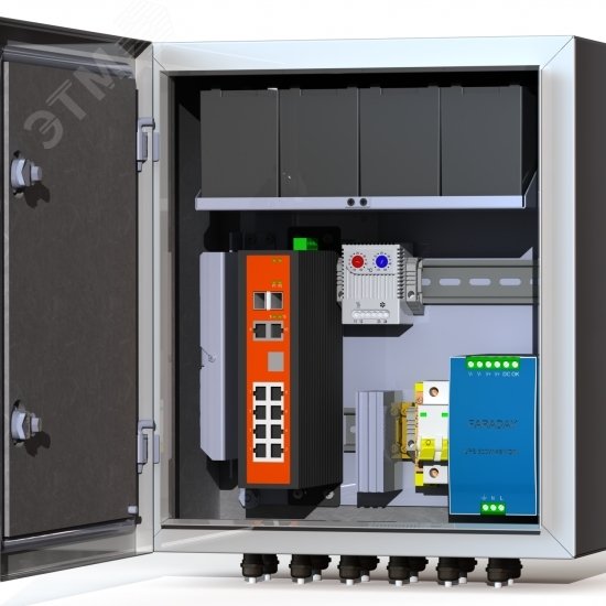 Узел коммутационный 8хPoE, 2хSFP, 4хSC, АКБ 4х12В, 7А/ч, IP66, 350х400х210 мм