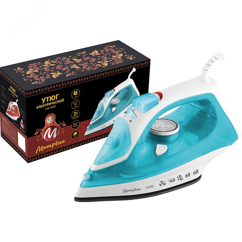 Утюг МА-049 на 2300 Вт, подошва - керамическая, цвет бирюзовый