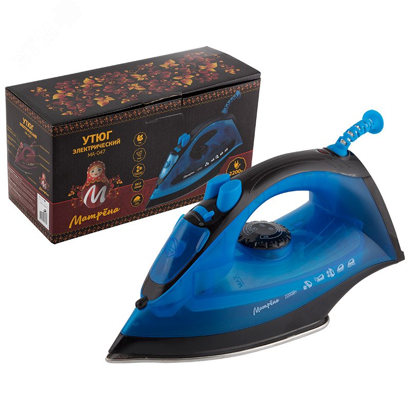 Утюг MA-047 на 2200 Вт, подошва - стальная, цвет синий