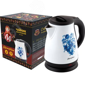 Чайник электрический стальной MA-003 на 1.7 л, цвет белый гжель