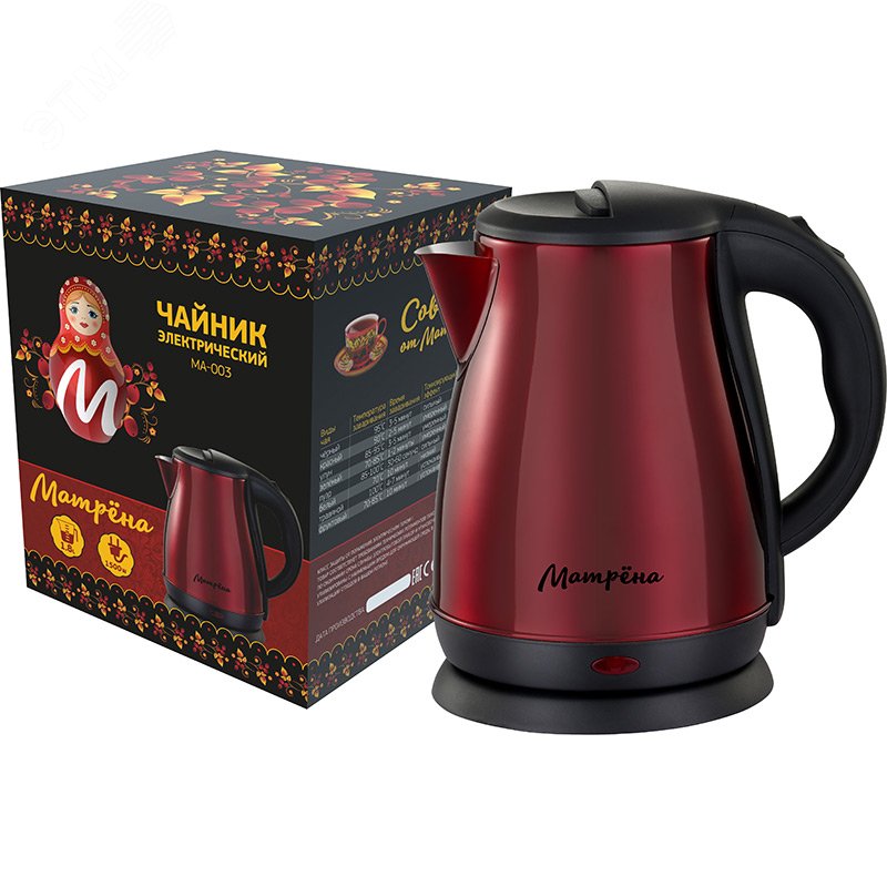 Чайник электрический стальной MA-003 на 1.8 л, цвет красный