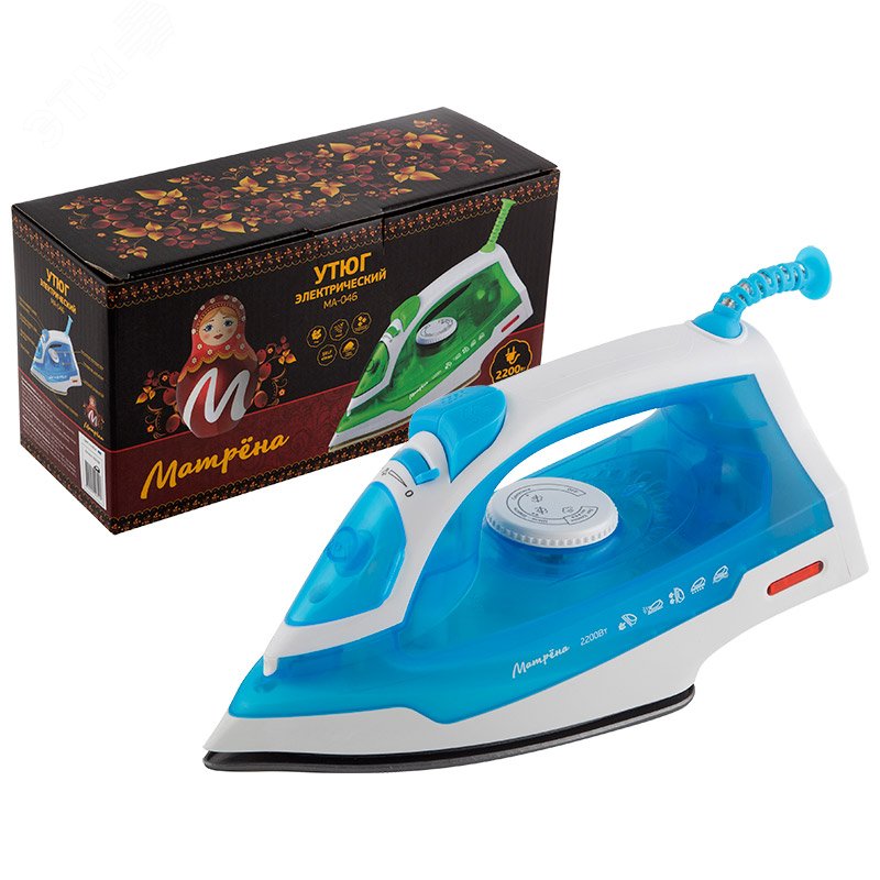 Утюг MA-046 на 2200 Вт, подошва - тефлоновая, цвет голубой