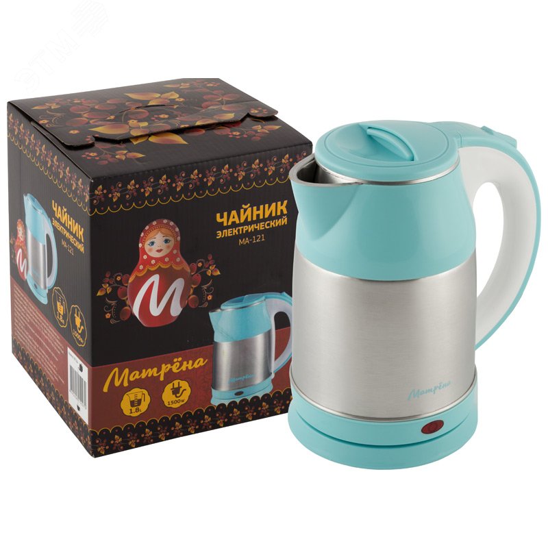 Чайник электрический стальной MA-121 на 1.8 л, цвет голубой