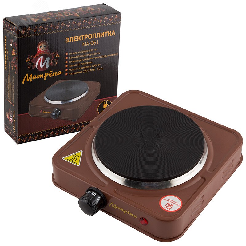 Электроплитка МА-061, нагревательная плита, цвет коричневый