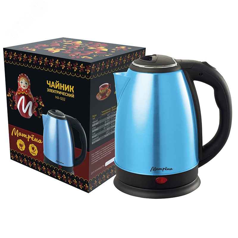 Чайник электрический стальной MA-002 на 1.8 л, цвет голубой