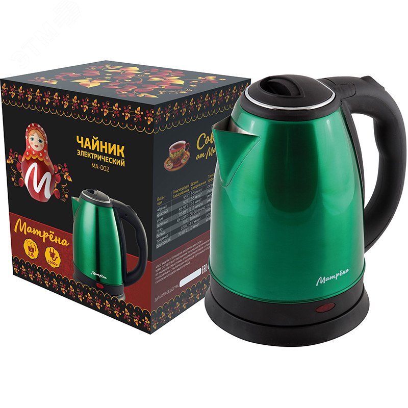 Чайник электрический стальной MA-002 на 1.8 л, цвет зеленый