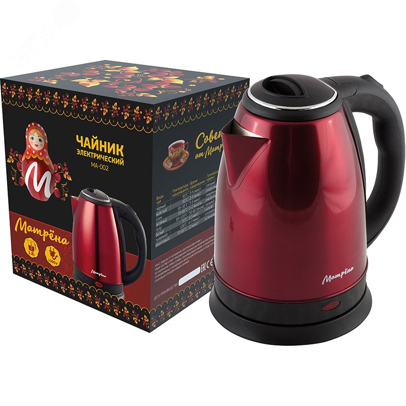 Чайник электрический стальной MA-002 на 1.8 л, цвет красный