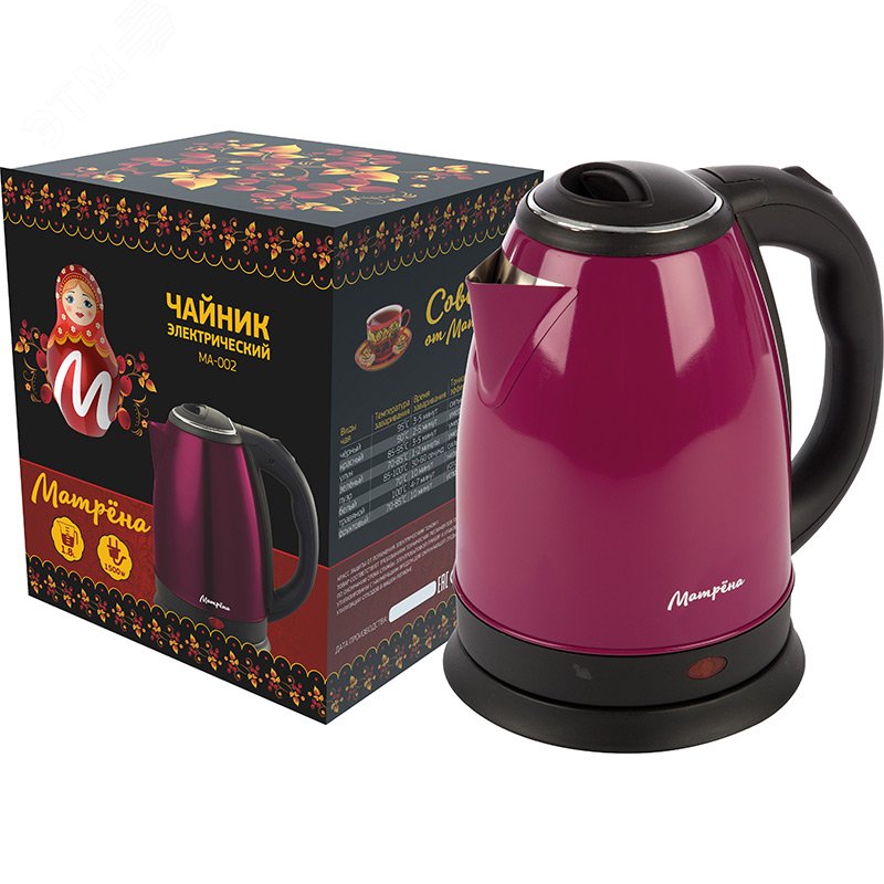 Чайник электрический стальной MA-002 на 1.8 л, цвет бордовый