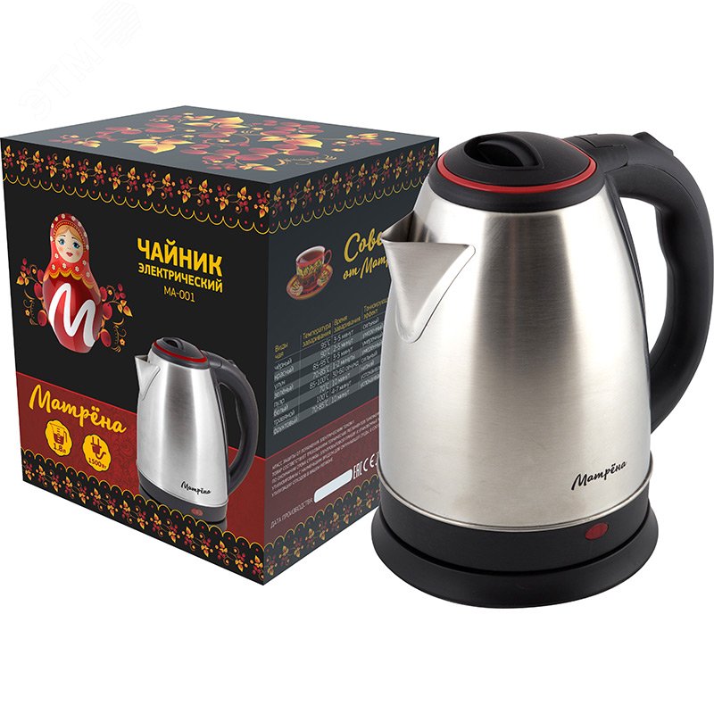 Чайник электрический стальной MA-001 на 1.8 л, цвет крышки красный