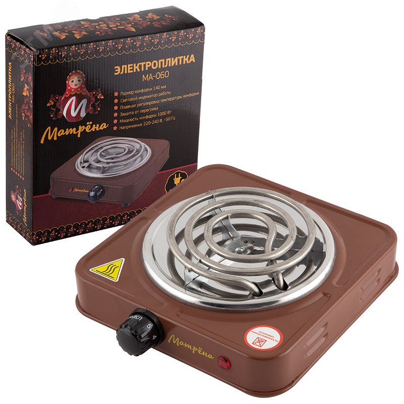 Электроплитка МА-060, нагревательный ТЭН, цвет коричневый