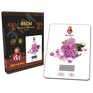 Весы кухонные электронные МА-037 до 7 кг, рисунок ''Пионы''