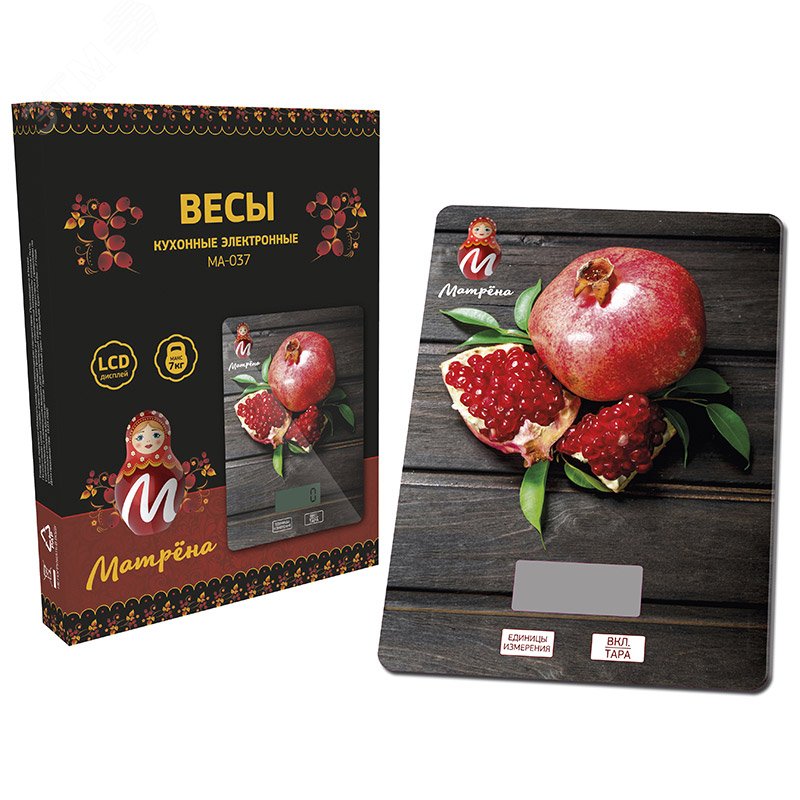 Весы кухонные электронные МА-037 до 7 кг, рисунок ''Гранат''