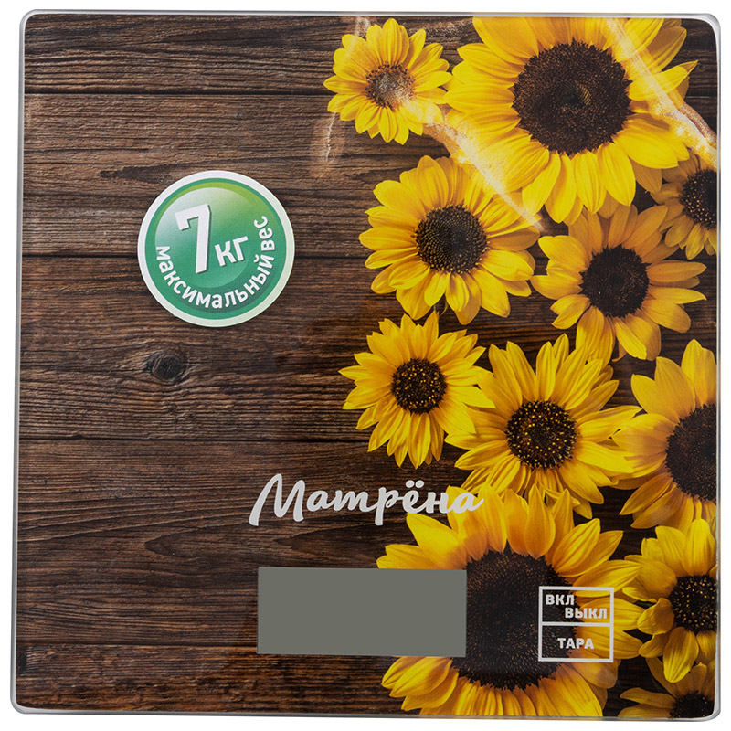 Весы кухонные электронные MA-033 до 7 кг, рисунок ''Подсолнухи''