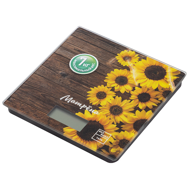 Весы кухонные электронные MA-033 до 7 кг, рисунок ''Подсолнухи''