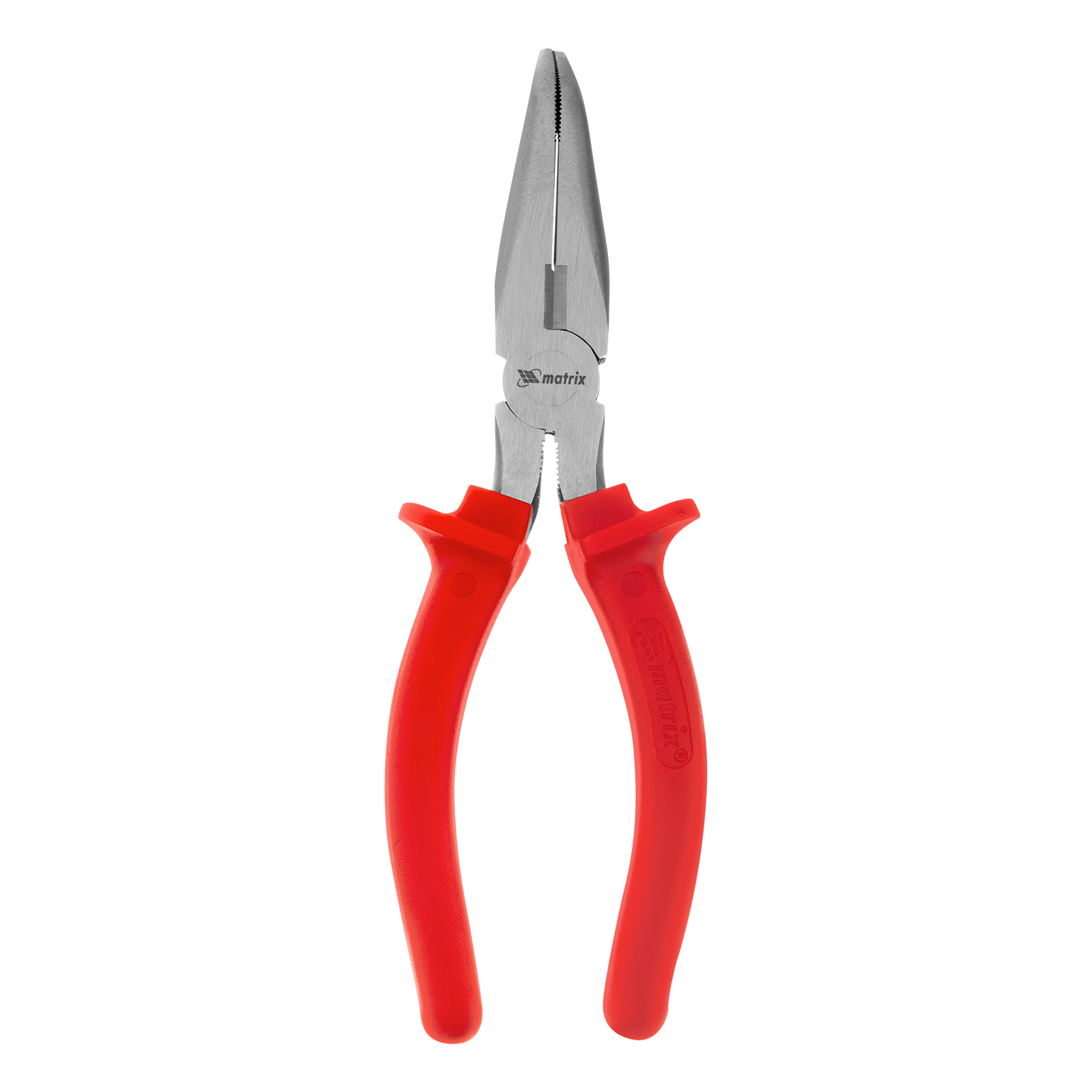 Длинногубцы изогнутые Econom, 180 мм, шлифованные, пластмассовые рукоятки Matrix