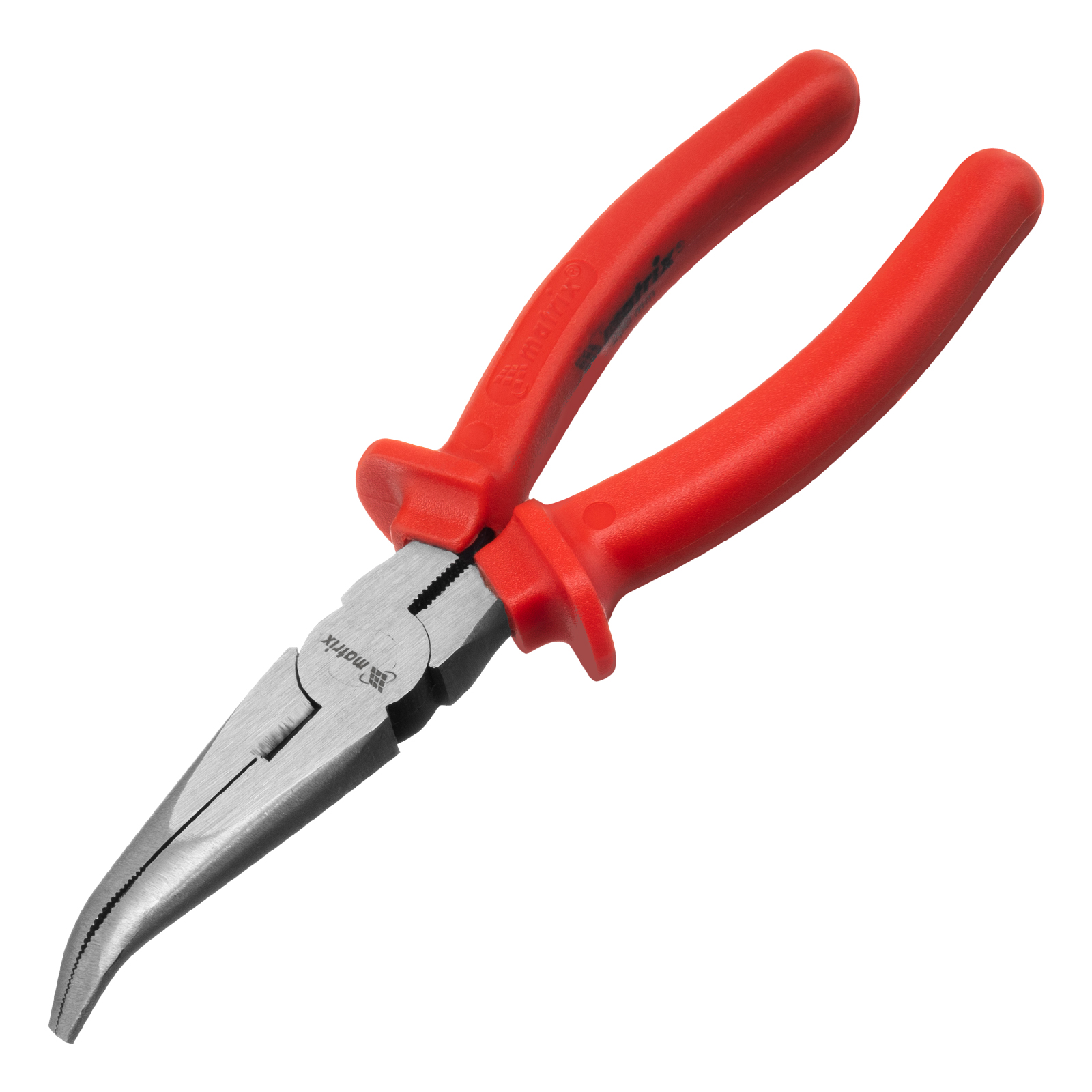 Длинногубцы изогнутые Econom, 200 мм, шлифованные, пластмассовые рукоятки Matrix