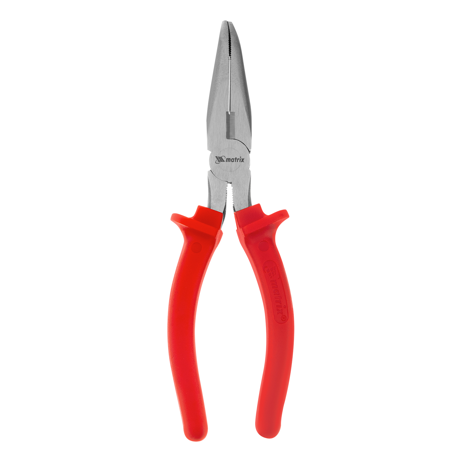 Длинногубцы изогнутые Econom, 200 мм, шлифованные, пластмассовые рукоятки Matrix