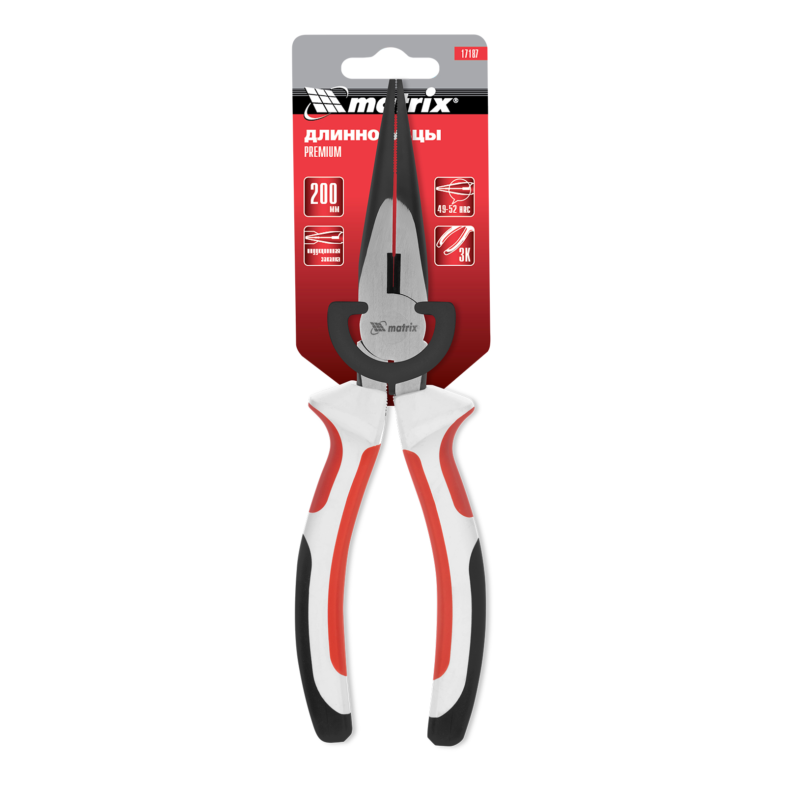 Длинногубцы прямые Premium, 200 мм, трехкомпонентные рукоятки Matrix