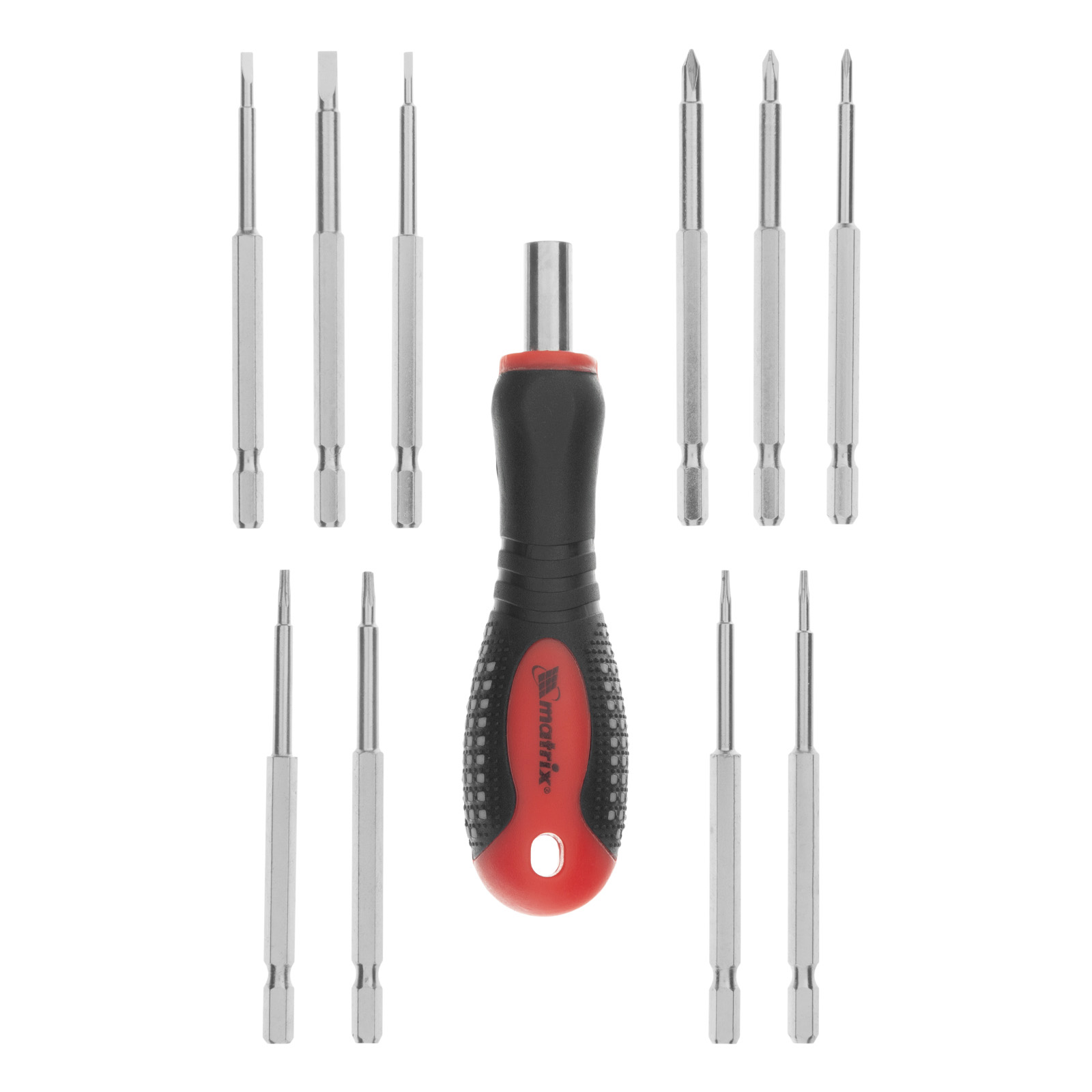 Отвертка для точных работ Fusion с насадками, 11 предметов, в пластиковом пенале, трехкомпонентная рукоятка Matrix