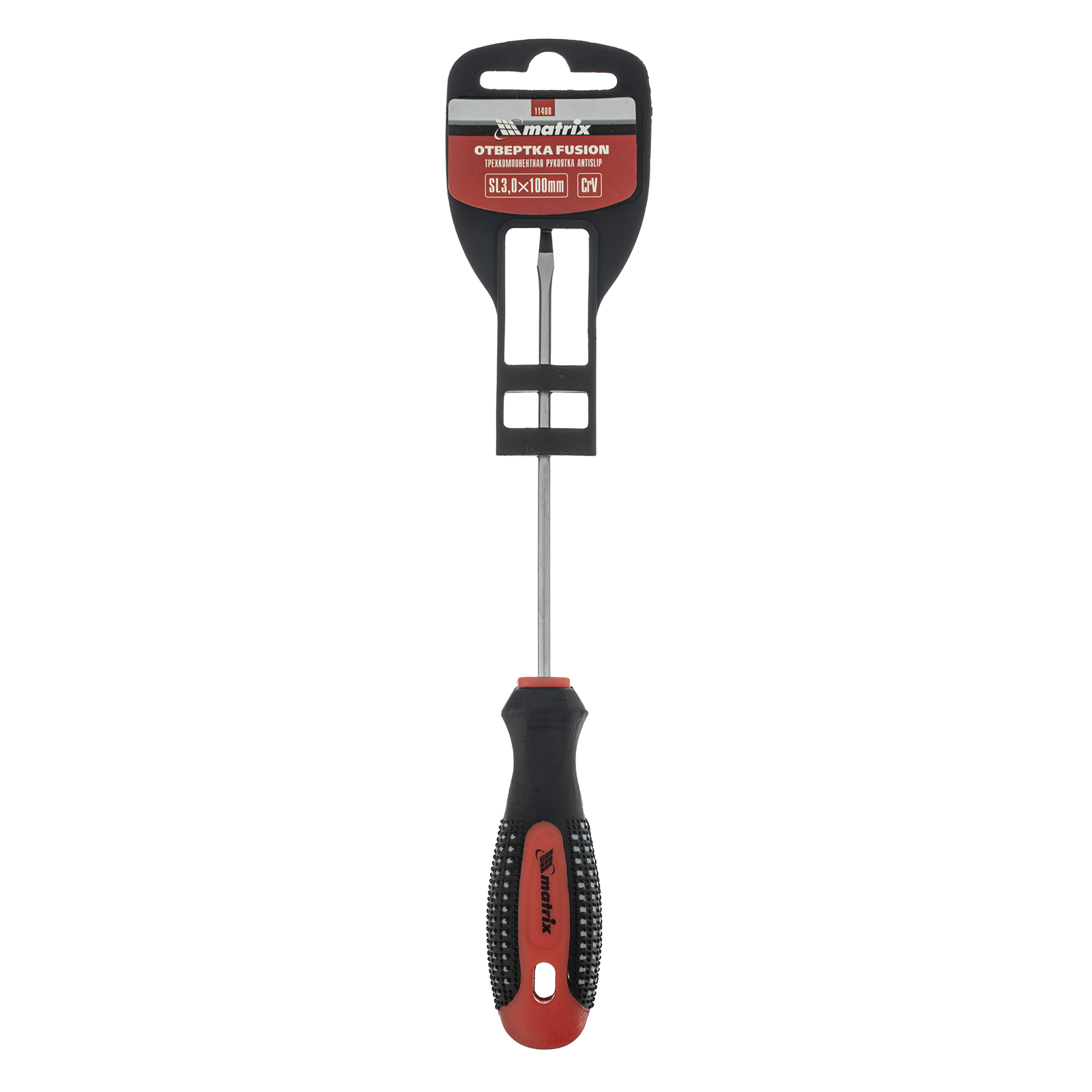 Отвертка Fusion, SL3 х 100 мм, CrV, трехкомпонентная рукоятка "Anti slip" Matrix