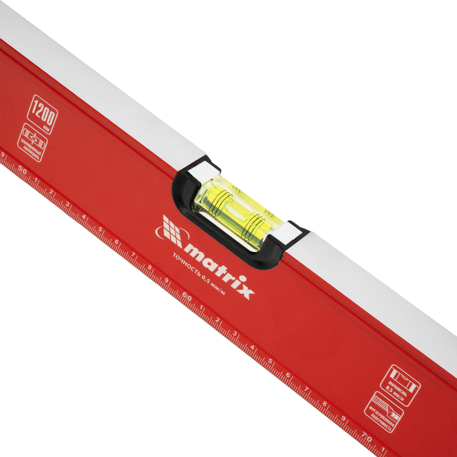 Уровень алюминиевый, фрезерованный, 3 глазка, рукоятки, 1200 мм Matrix