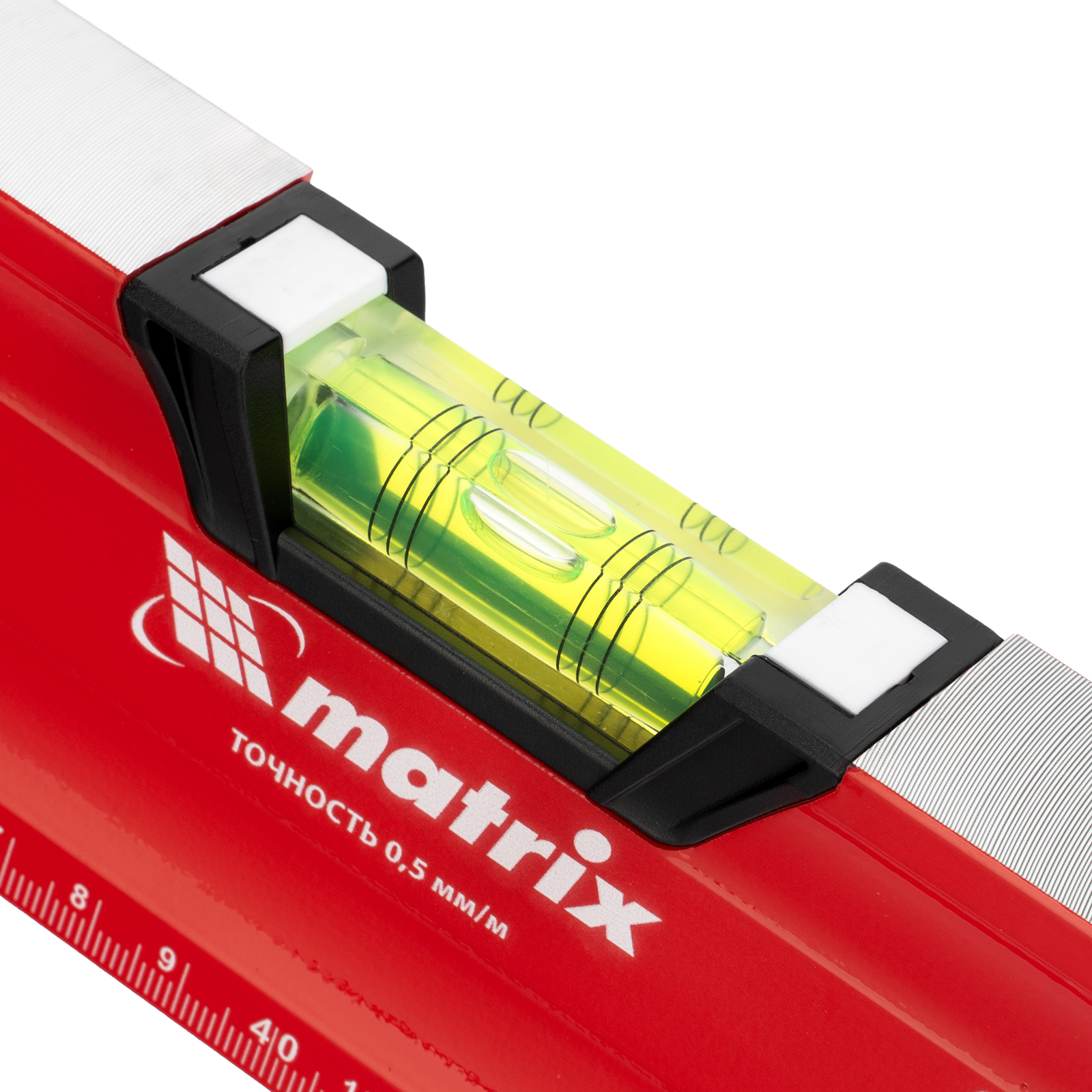 Уровень алюминиевый, магнит, фрезерованный, 3 глазка (1 зеркальный) двухкомпонентные рукоятки, 800 мм Matrix