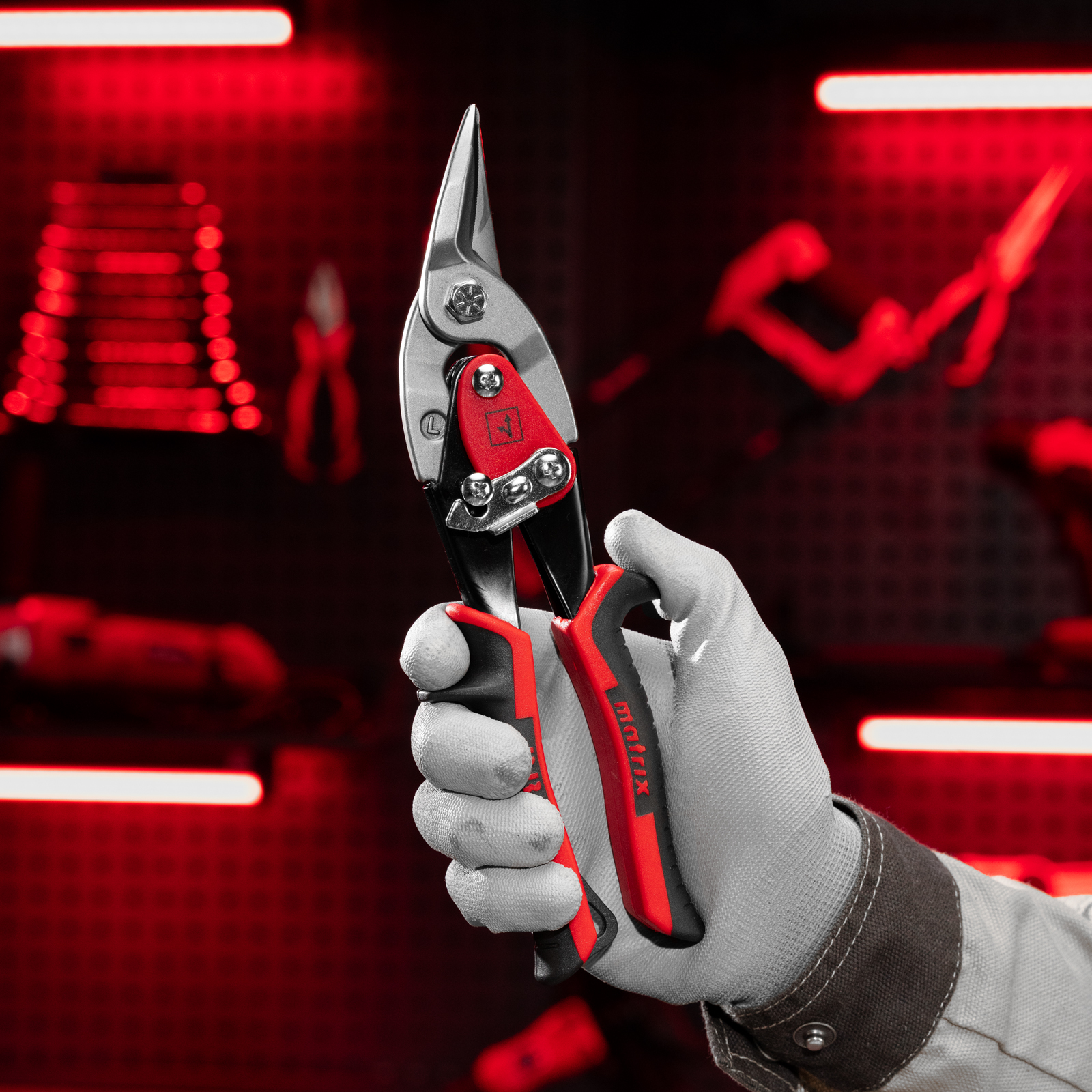 Ножницы по металлу, 250 мм, левый рез, сталь CRMO, двухкомпонентные рукоятки, PRO Matrix