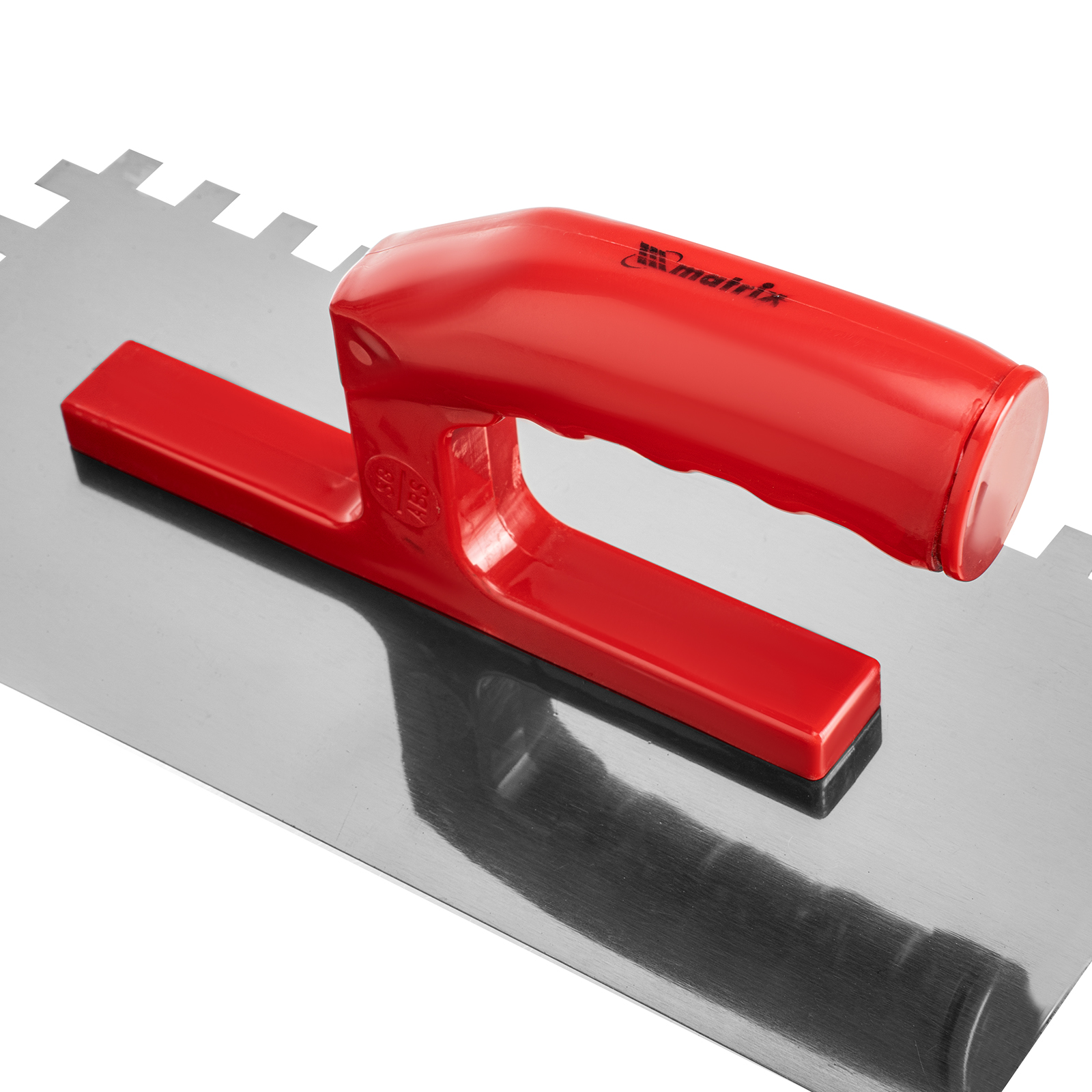 Гладилка стальная, 280 x 130 мм, зеркальная полировка, пластмастмассовая ручка, зуб 10 x 10 мм Matrix