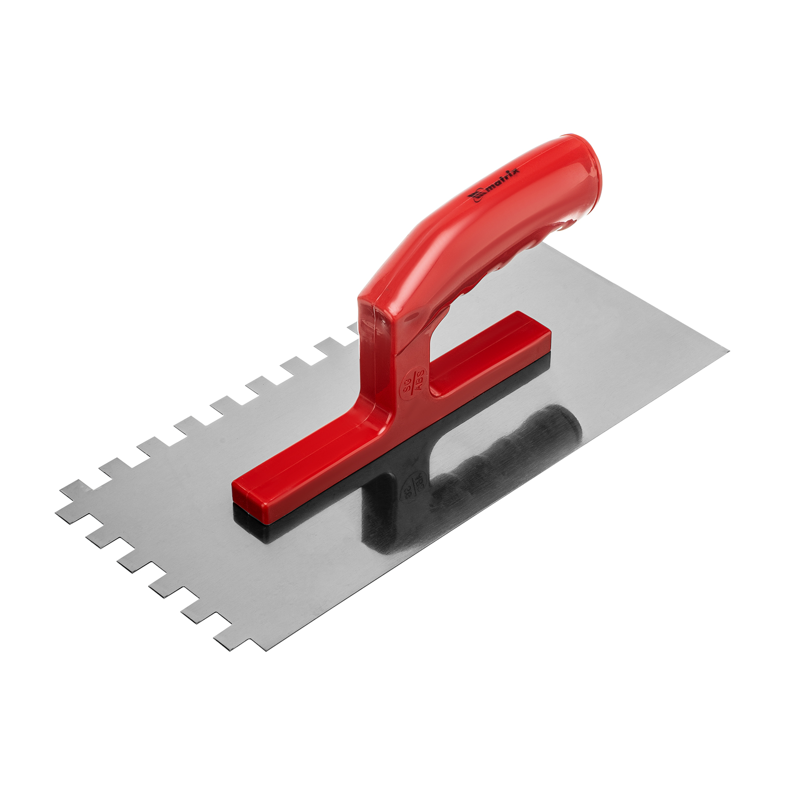 Гладилка стальная, 280 x 130 мм, зеркальная полировка, пластмастмассовая ручка, зуб 10 x 10 мм Matrix