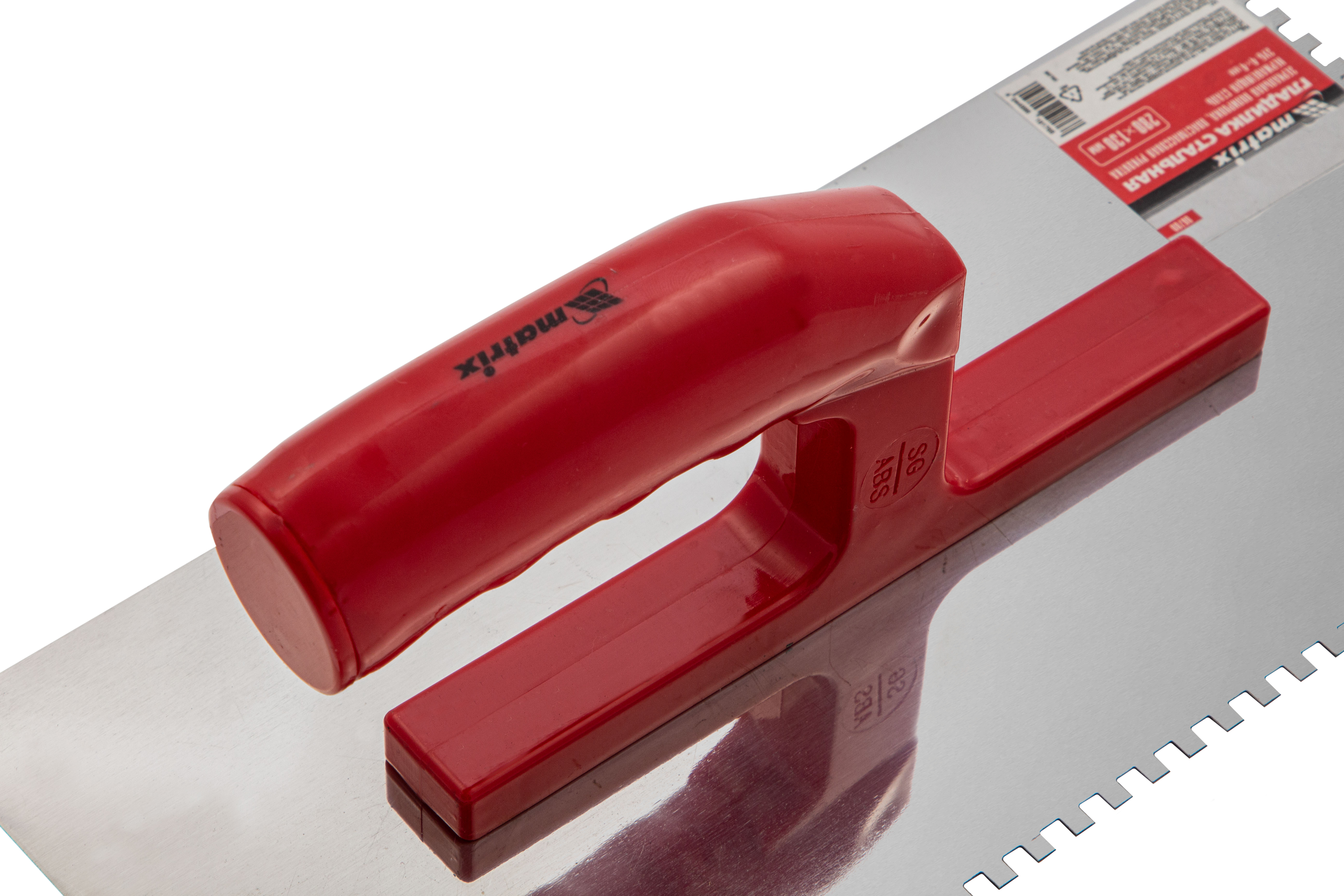 Гладилка из нержавеющей стали, 280 х 130 мм, зеркальная полировка, пластмассовая ручка, зуб 4 х 4 мм Matrix