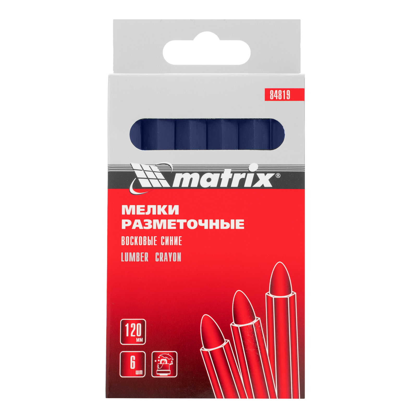 Мелки разметочные восковые синие, 120 мм, коробка 6 шт Matrix