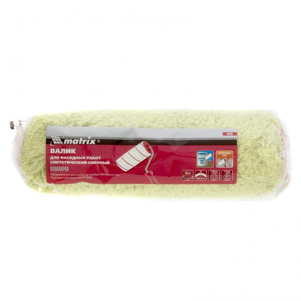 Валик сменный для фасадных работ синтетический, 180 мм, ворс 18 мм, D 36 мм, D ручки 6 мм, полиакрил Matrix