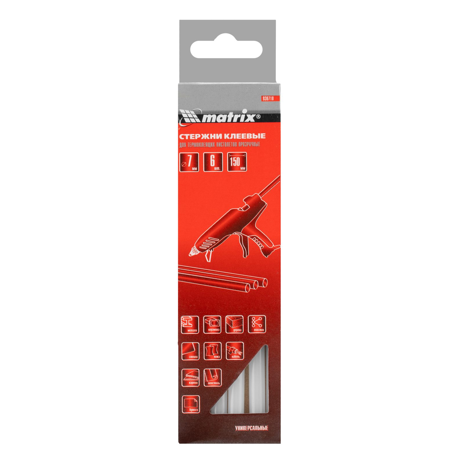 Стержни клеевые, прозрачные, 7 х 150 мм, в упаковке 6 шт Matrix