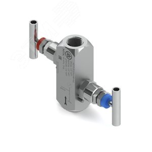 Двухвентильный блок М210-2, 40МПа, вход - внутр.резьба G1/2', выход - внутр.резьба 1/4'NPT, AISI 316L, PTFE, дренаж - внутр.резьба 1/4'NPT