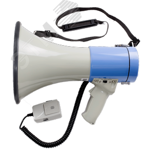 Мегафон 25 Вт дальность действия до 1200 м, функции сирена, свисток и гонг, USB/SD/FM-AUX. Питание 8 шт. аккум. батарей, тип ''C'' (LR14), Литиевая за