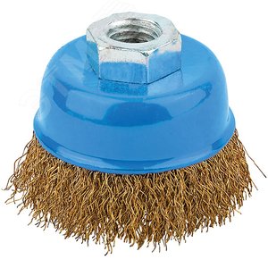 Кордщетка, тип ''чашка'', гайка М14, стальная латунированная волнистая проволока 75 мм