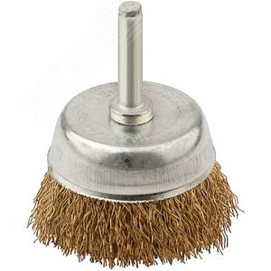 Кордщетка, тип ''чашка'', со штифтом, стальная латунированная волнистая проволока 50 мм