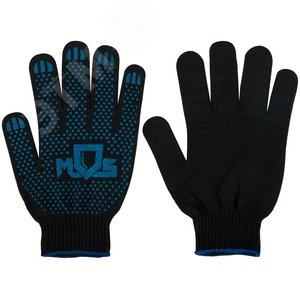 Перчатки вязаные упрочненные (5 нитей) черные х/б с ПВХ