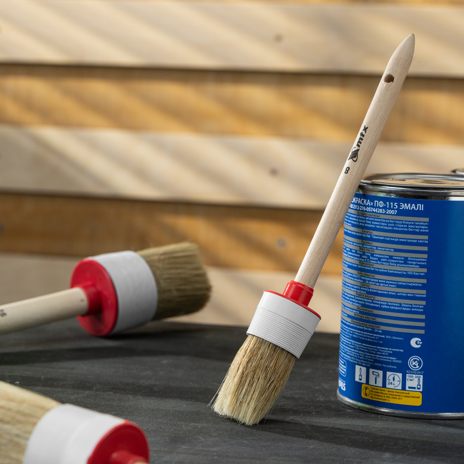 Кисть круглая № 8 (35 мм) натуральная щетина, деревянная ручка MTX