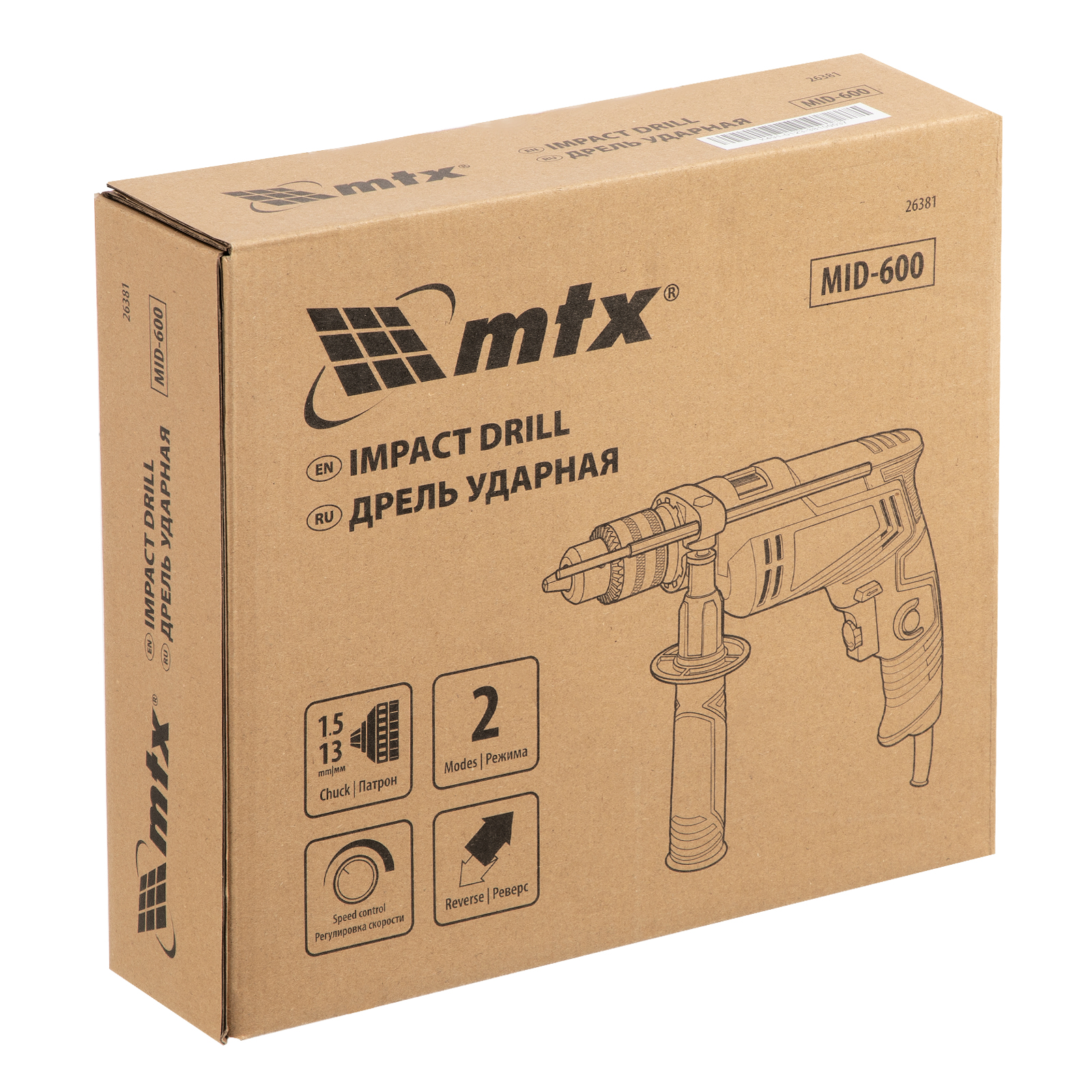 Дрель ударная MID-600, 600 Вт, 0-3000 об/мин, 0-48000 уд/мин MTX