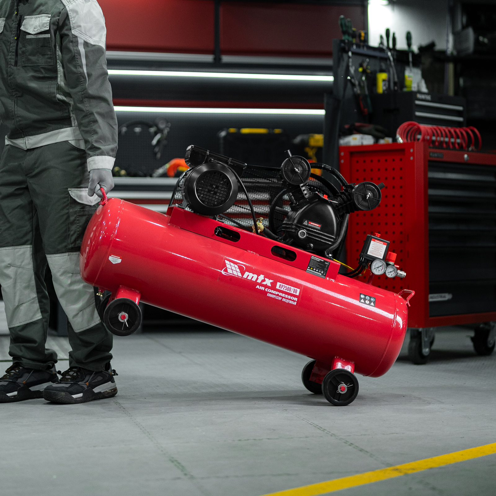 Компрессор воздушный ременный привод КР2500/80, 2,5 кВт, 80 литров, 420 л/мин МТХ