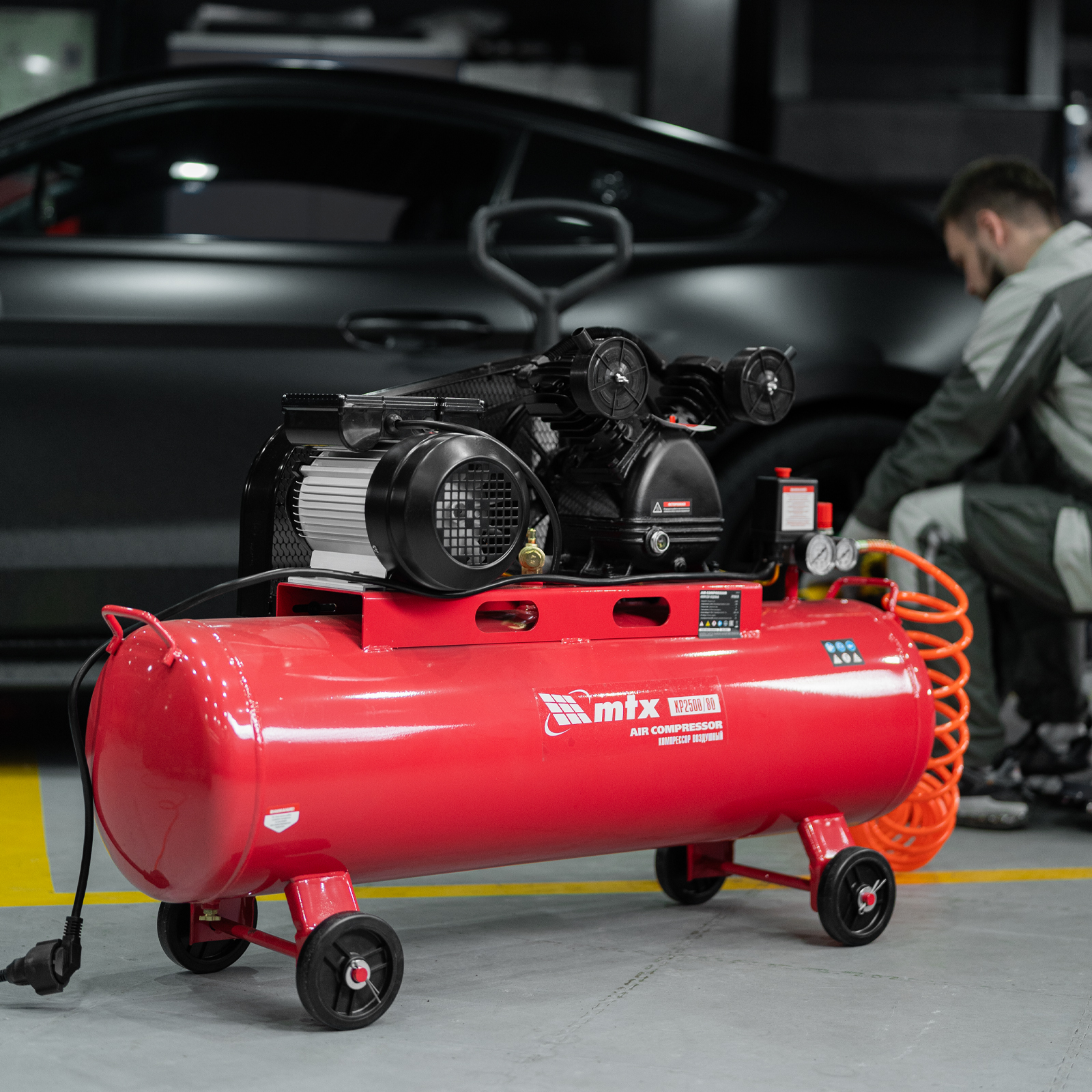 Компрессор воздушный ременный привод КР2500/80, 2,5 кВт, 80 литров, 420 л/мин МТХ