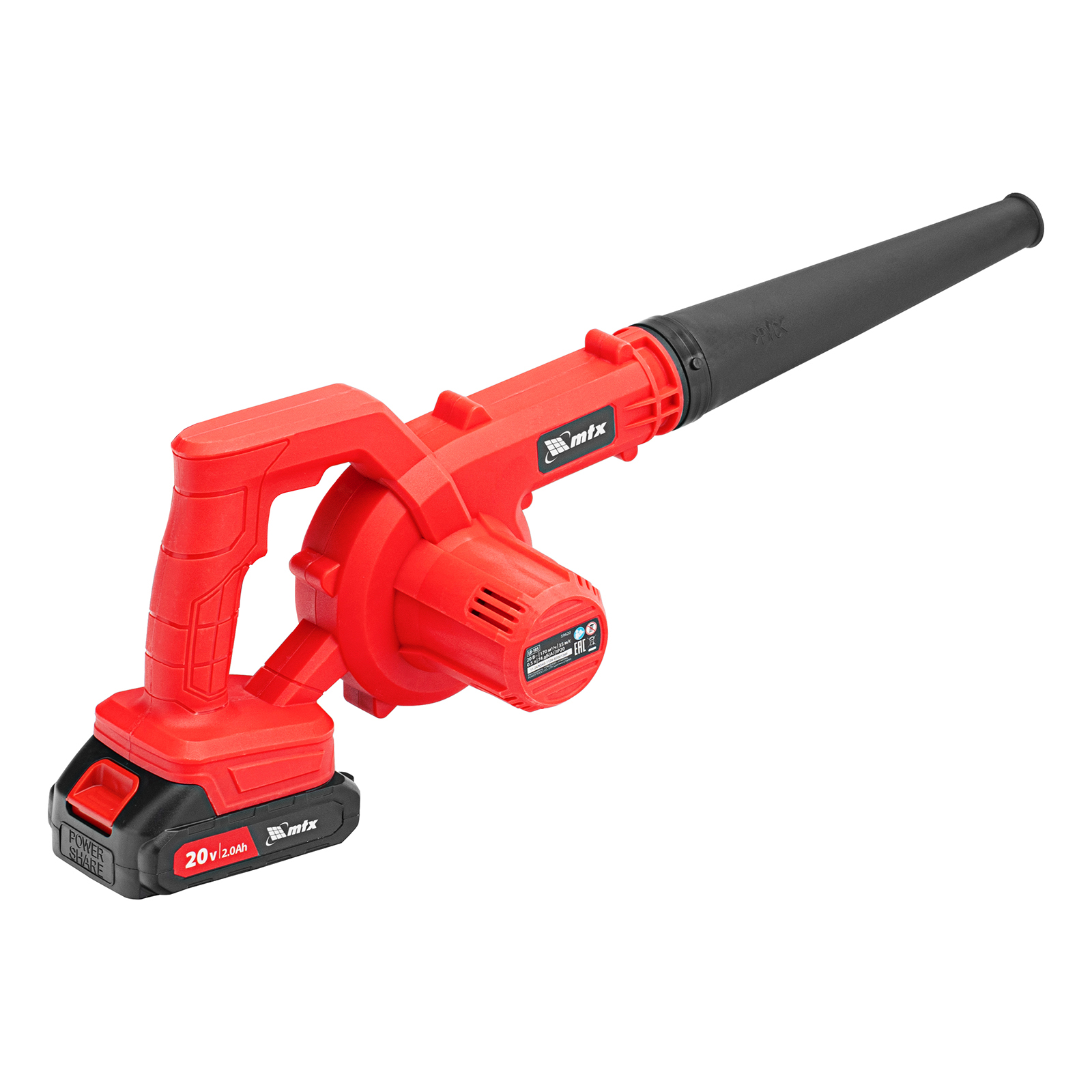 Воздуходувка-пылесос акк. портативная, LB-185, 35 м/с, 170 м3/ч, Li-Ion, 20 В MTX