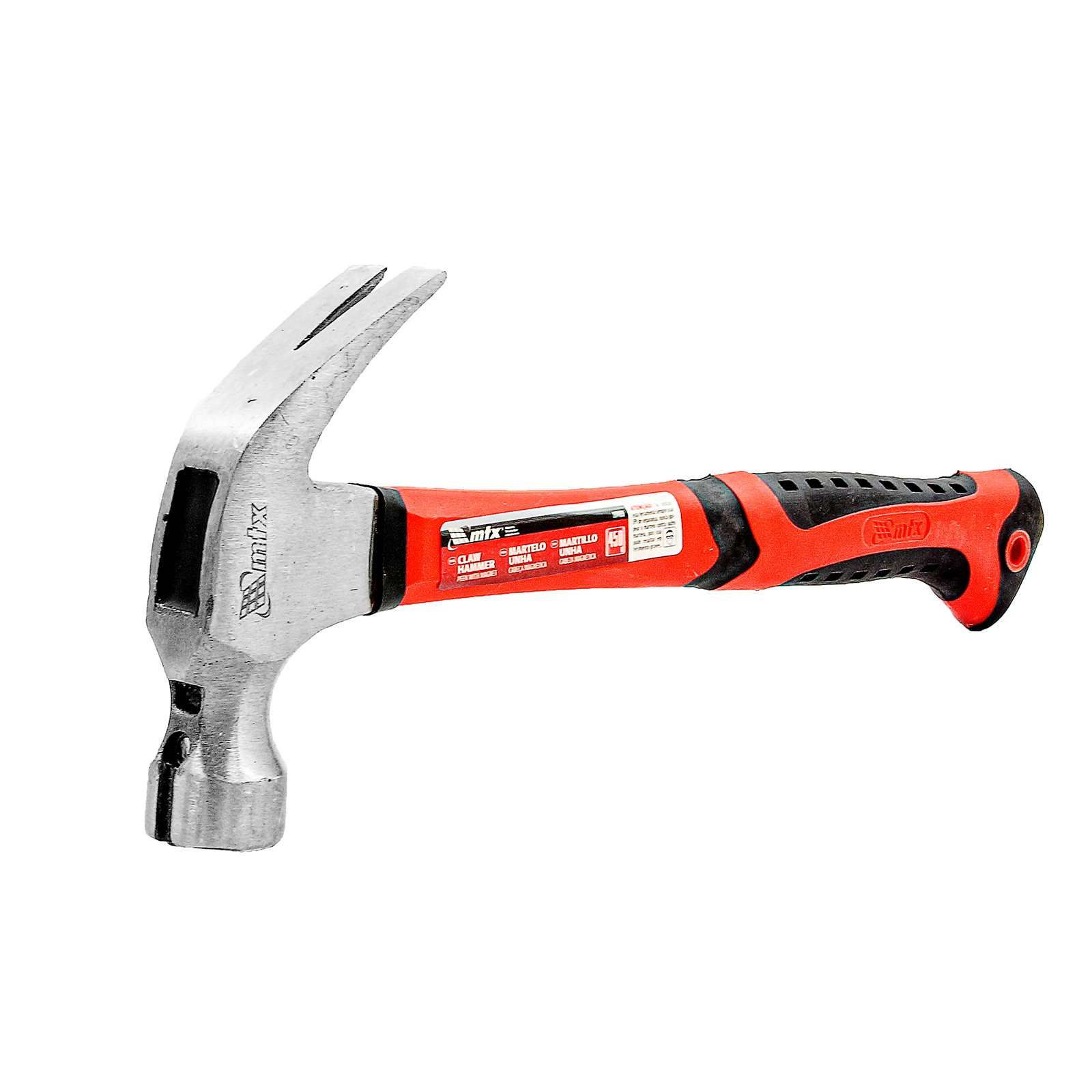 Молоток-гвоздодер, 450 г, боек c магнитом, фибергласовая обрезиненная рукоятка// MTX