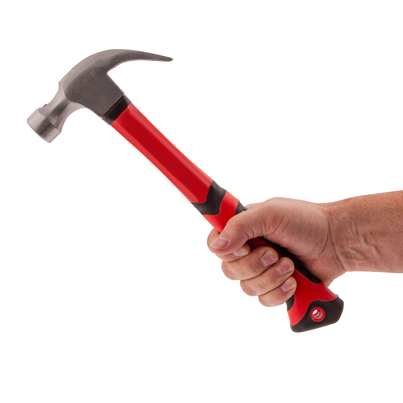 Молоток-гвоздодер, 450 г, боек c магнитом, фибергласовая обрезиненная рукоятка// MTX