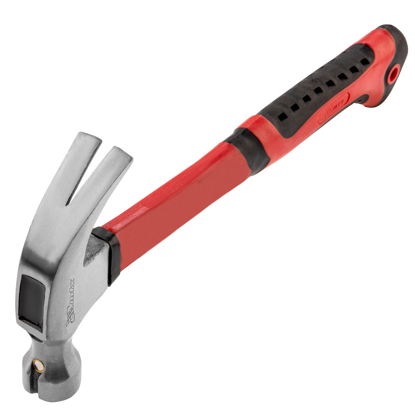 Молоток-гвоздодер, 450 г, боек c магнитом, фибергласовая обрезиненная рукоятка// MTX