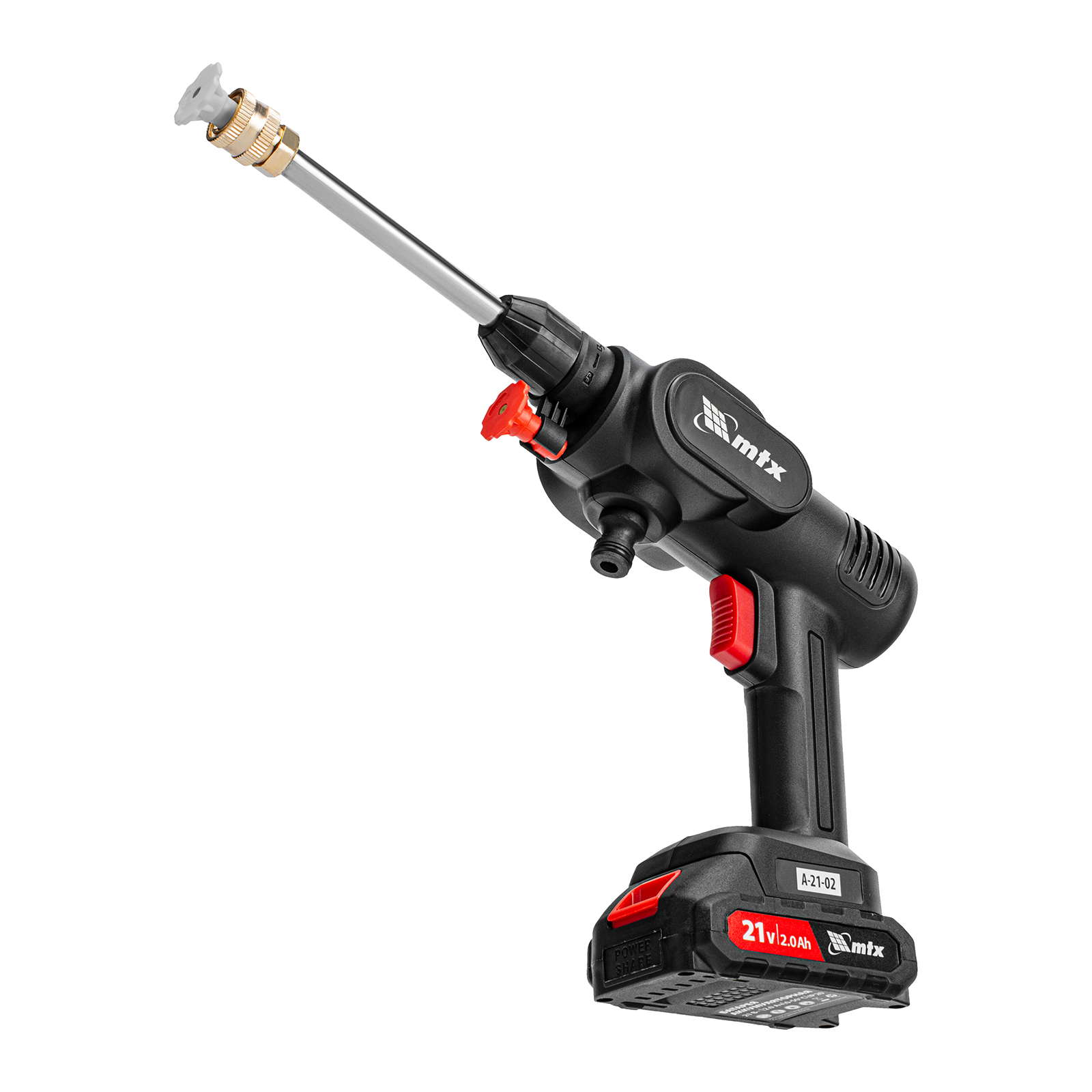 Моечная машина высокого давления аккумуляторная А-21-02, 40 бар, 4 л/мин, Li-ion 21 В, 2 акк. MTX