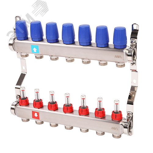 Коллекторная группа с расходомерами 1' х 7 выходов 3/4' НР евроконус