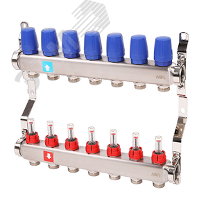 Коллекторная группа с расходомерами 1' х 7 выходов 3/4' НР евроконус